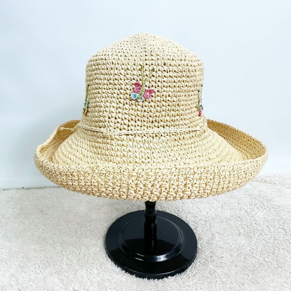 Cappelli Straworld Floral Embroidered Straw Hat Boho Festival Beachy - Picture 4 of 12